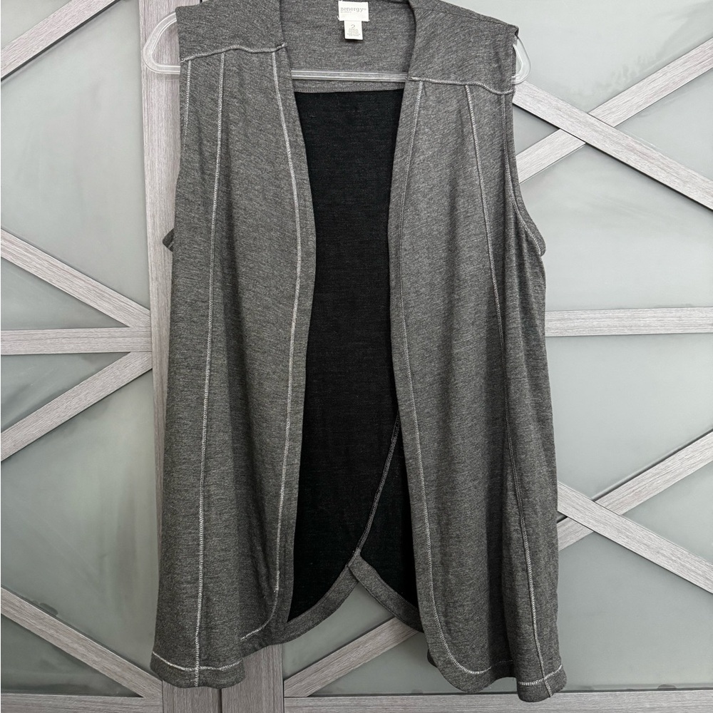 Zenergy by Chico’s Gray Open Front Draped Knit Vest Size 2 Large
